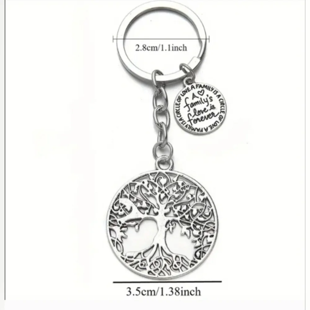 Tree of Life Family Love Silver Keychain W/Charm Message. NEW!
